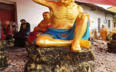 寺廟景區(qū)玻璃鋼漆金光著膀子的十八羅漢雕塑
