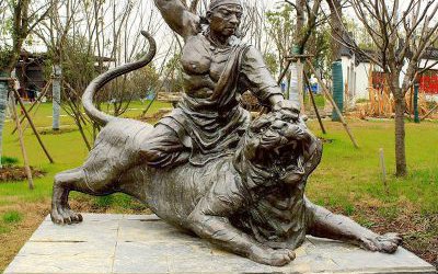公園景觀大型玻璃鋼仿銅武松打虎雕塑