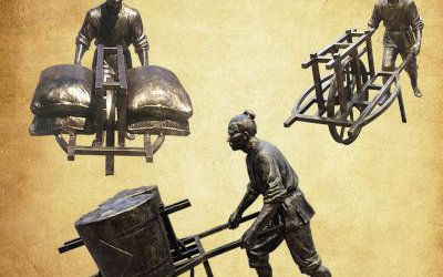 城市廣場推車人玻璃鋼仿銅雕塑