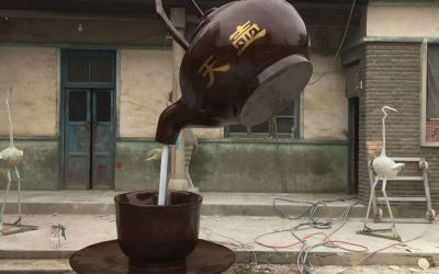 戶外景區(qū)大型玻璃鋼仿銅天壺雕塑