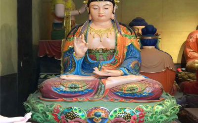 景區玻璃鋼彩繪佛像三圣雕塑