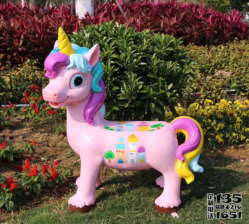 園林景觀仿真手繪彩虹馬動物座椅玻璃鋼雕塑 園林景觀仿真手繪彩虹馬動物座椅玻璃鋼雕塑