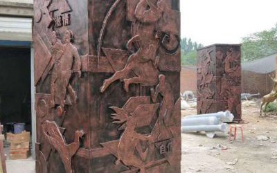 體育主題校園廣場(chǎng)玻璃鋼仿銅浮雕運(yùn)動(dòng)競(jìng)技柱子雕塑