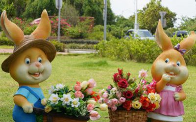 可愛卡通玻璃鋼戶外草坪裝飾品擺件兔子雕塑