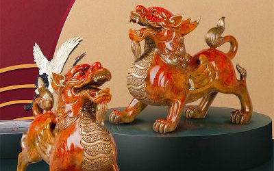 室內創意擺件玻璃鋼彩繪麒麟雕塑