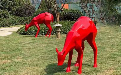 玻璃鋼戶(hù)外景觀(guān)裝飾品幾何梅花鹿雕塑