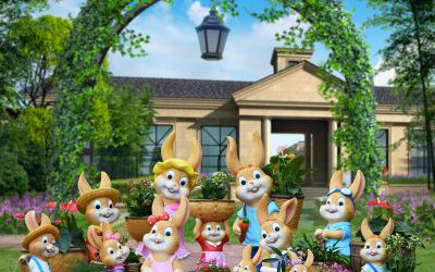 景區玻璃鋼卡通彩繪園林兔子雕塑