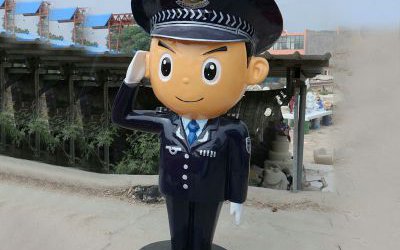 公園玻璃鋼樹脂敬禮的卡通警察雕塑