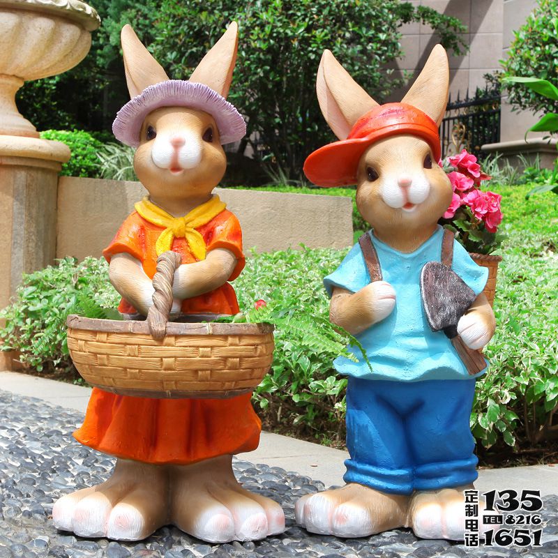 公園景區(qū)創(chuàng)意玻璃鋼彩繪園林景觀(guān)擺件兔子雕塑