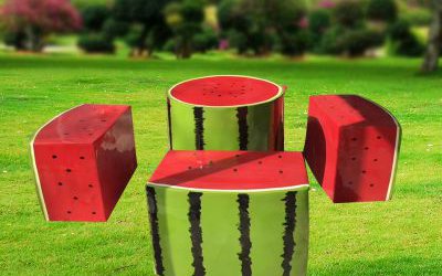 公園四個(gè)玻璃鋼卡通西瓜座椅雕塑