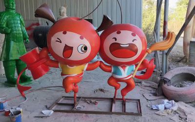 景區(qū)園林廣場(chǎng)玻璃鋼卡通水果公仔櫻桃雕塑