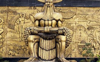 中國神話傳說人物五榖神農大帝玻璃鋼仿銅雕塑