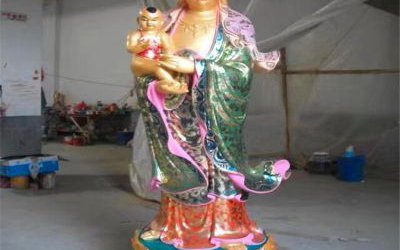 景點寺廟玻璃鋼彩繪送子觀音雕塑